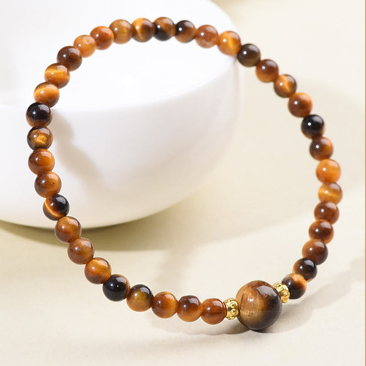 Buddha Stones Tiger Eye Black Obsidian Courage Beads Bracelet - image 3