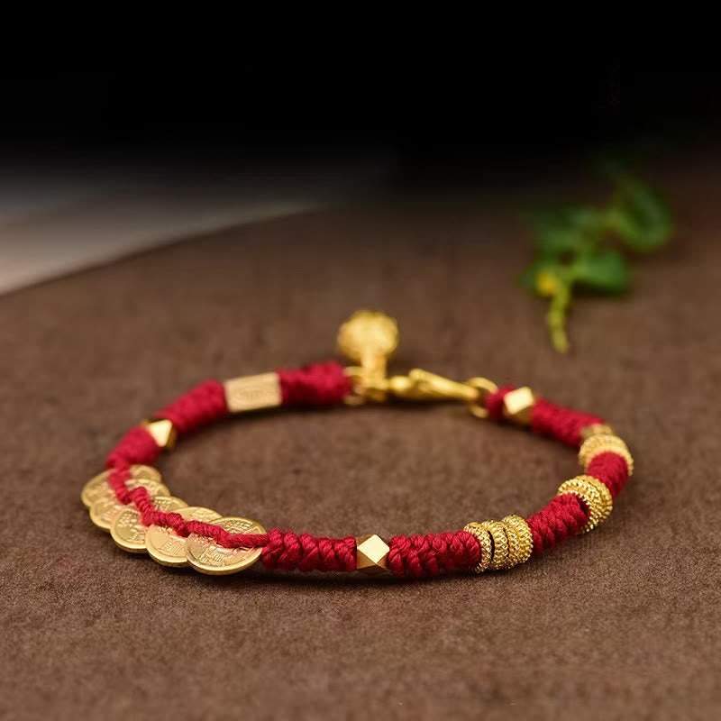 Buddha Stones Handmade Five Emperor Coins Wealth String Braided Bracelet - image 1
