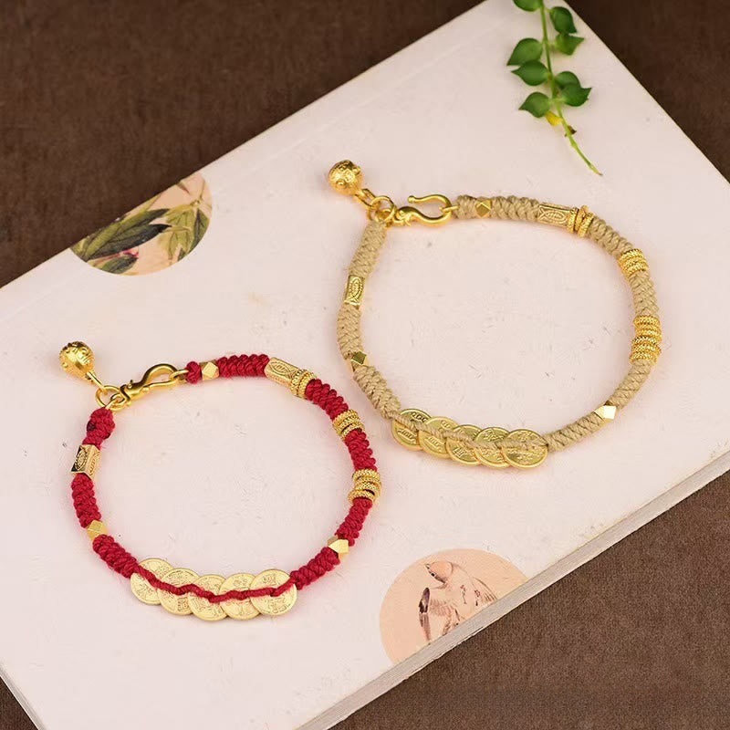 Buddha Stones Handmade Five Emperor Coins Wealth String Braided Bracelet - image 6