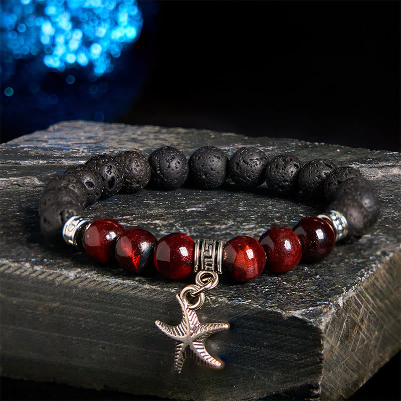 Buddha Stones Black Lava Rock Crystal Beads Animal Pattern Healing Bracelet - Starfish Pattern(Wrist Circumference: 15-17cm) - image 19