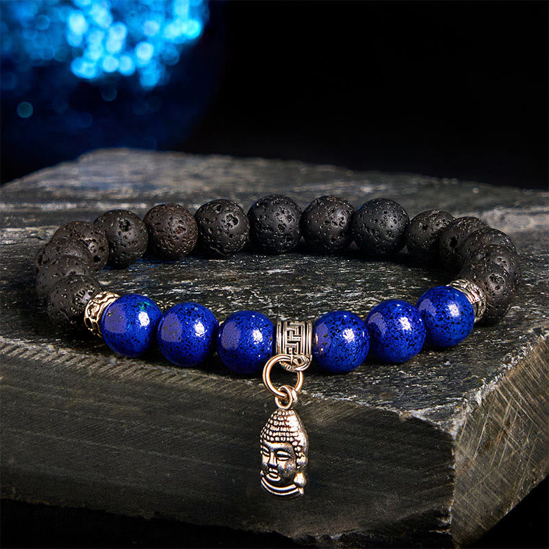 Buddha Stones Black Lava Rock Crystal Beads Animal Pattern Healing Bracelet - Buddha Head Pattern(Wrist Circumference: 15-17cm) - image 8