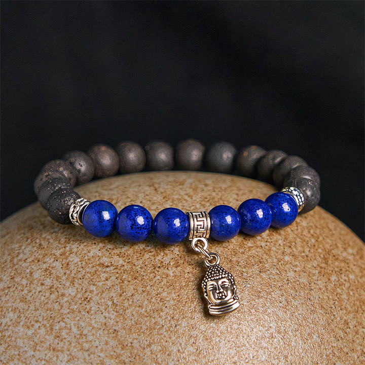 Buddha Stones Black Lava Rock Crystal Beads Animal Pattern Healing Bracelet - image 9