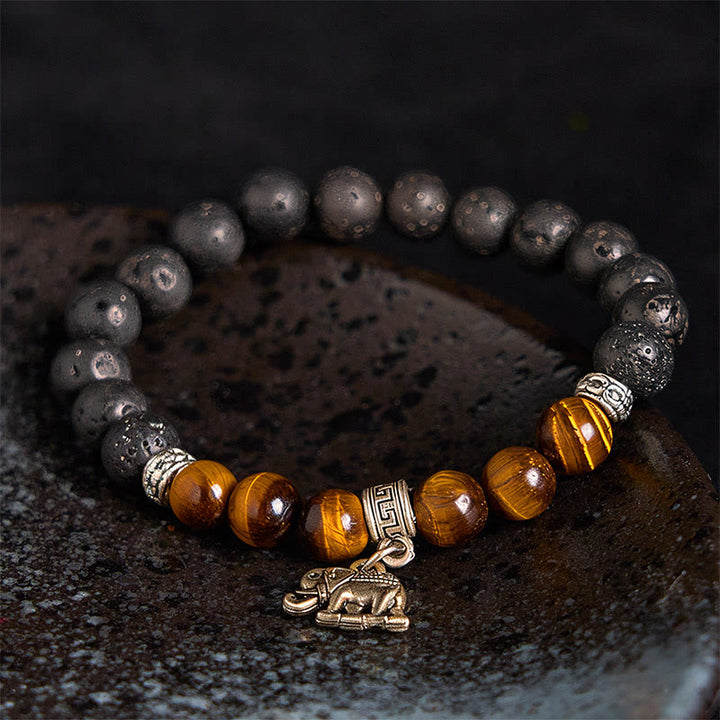 Buddha Stones Black Lava Rock Crystal Beads Animal Pattern Healing Bracelet - image 2