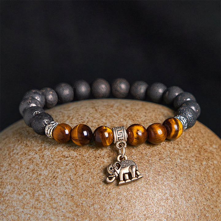 Buddha Stones Black Lava Rock Crystal Beads Animal Pattern Healing Bracelet - image 1