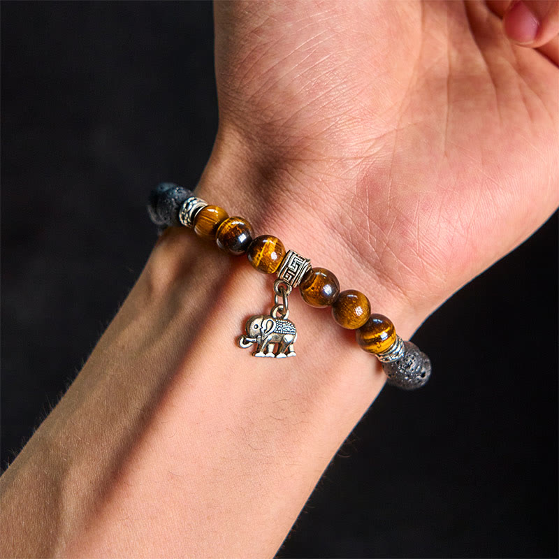 Buddha Stones Black Lava Rock Crystal Beads Animal Pattern Healing Bracelet - image 3