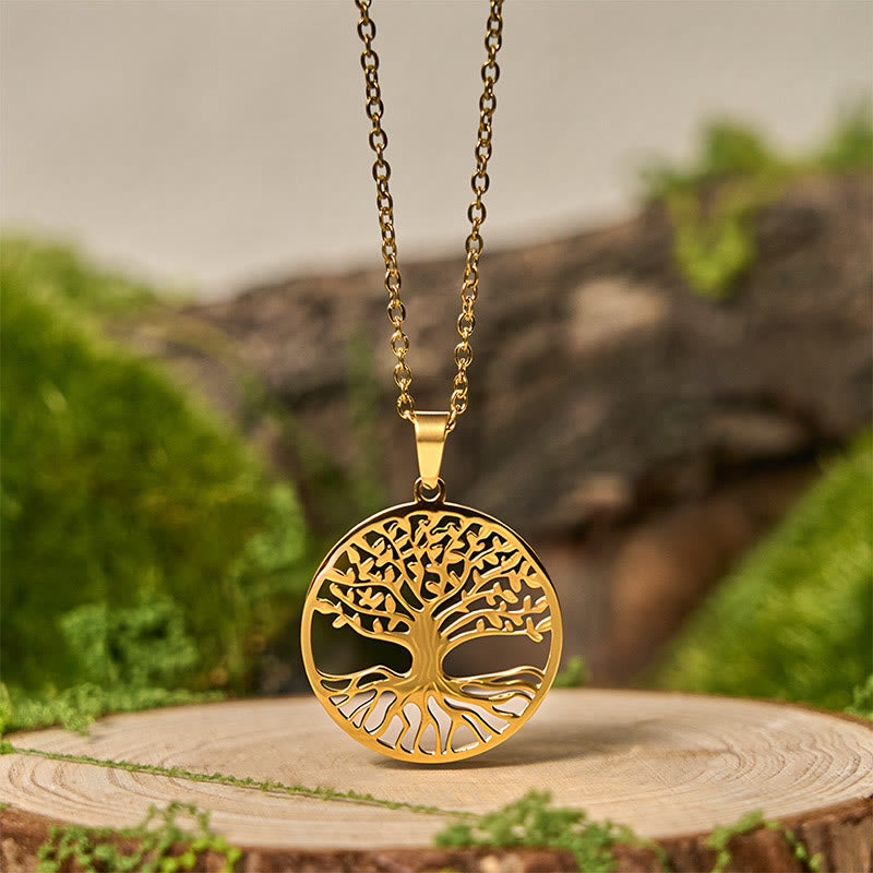 Buddha Stones The Tree Of Life Titanium Steel Enlightenment Necklace Pendant - Golden The Tree of Life - image 0