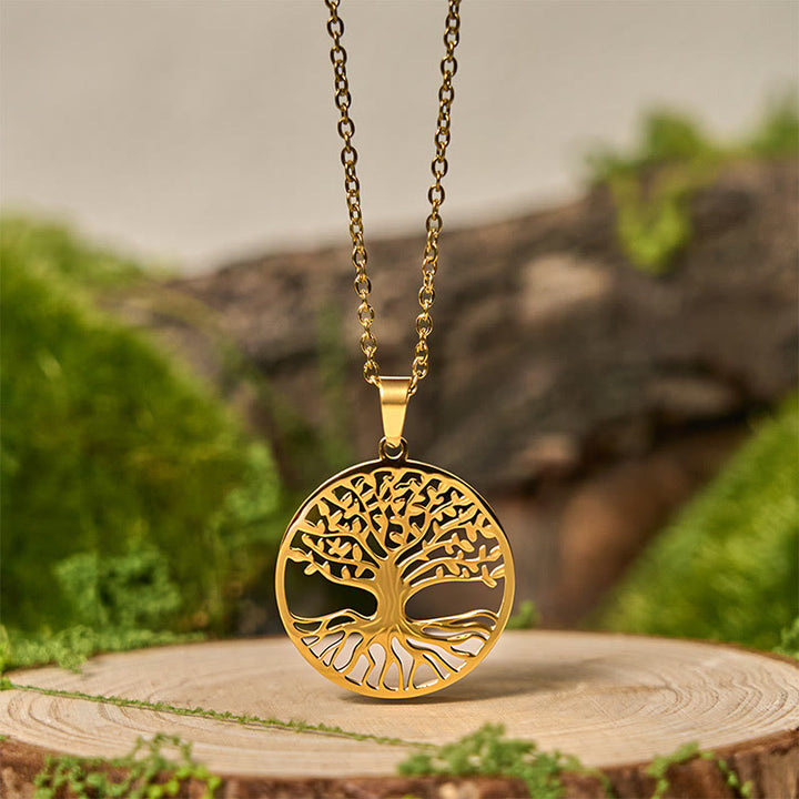 Buddha Stones The Tree Of Life Titanium Steel Enlightenment Necklace Pendant - Golden The Tree of Life - image 0