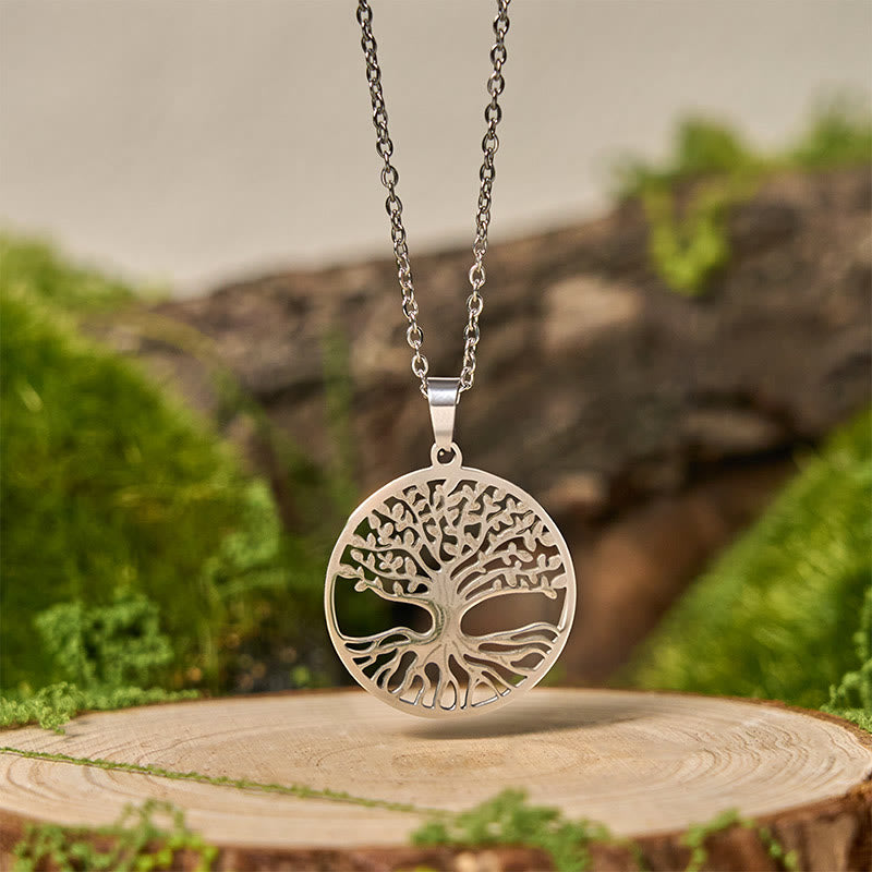 Buddha Stones The Tree Of Life Titanium Steel Enlightenment Necklace Pendant - Silvery The Tree of Life - image 6