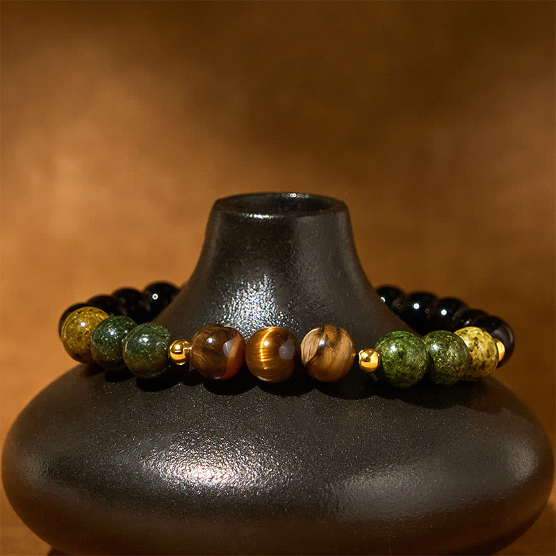 Buddha Stones Turquoise Tiger Eye Beads Glass Balance Serenity Bracelet - image 3