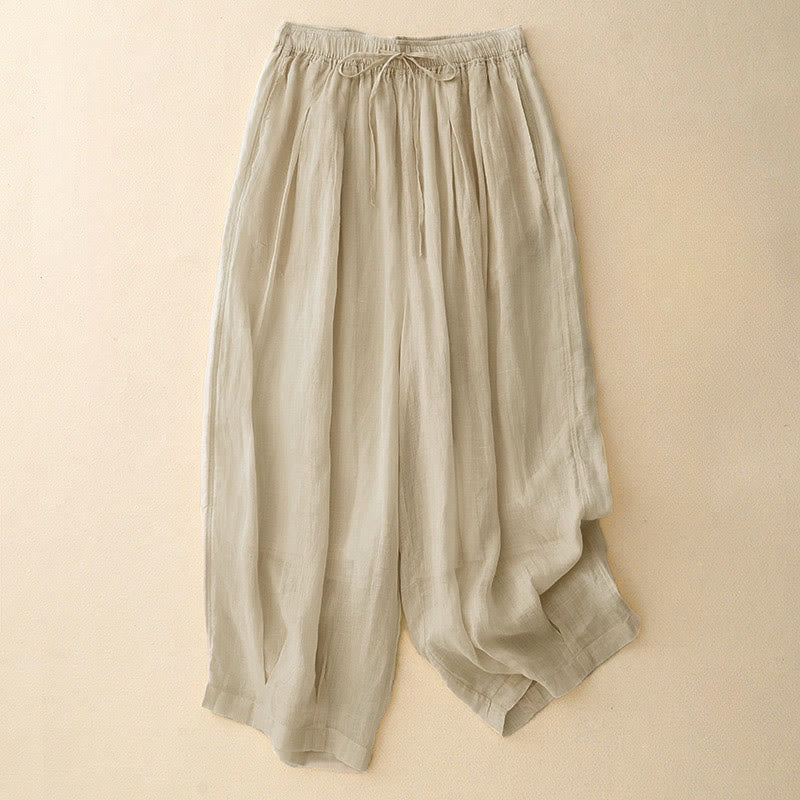 Buddha Stones Casual Loose Double Layer 7-8 Length Cropped Pants Women's Pants With Pockets - Beige - US8-10，UK/AU12-14，EU40-42 (2XL) - image 21