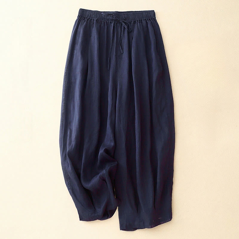 Buddha Stones Casual Loose Double Layer 7-8 Length Cropped Pants Women's Pants With Pockets - MidnightBlue - US8-10，UK/AU12-14，EU40-42 (2XL) - image 6