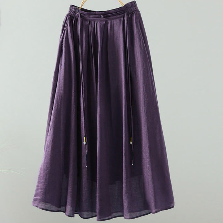 Buddha Stones Summer Retro Pure Color Tassel Design Women's Skirt With Pockets - image 16