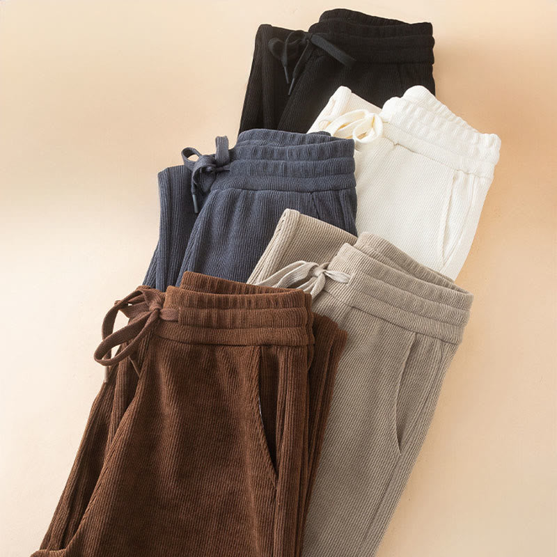 Buddha Stones Women's Fall Pure Color Wide Leg Cotton Pants With Pockets - image 18