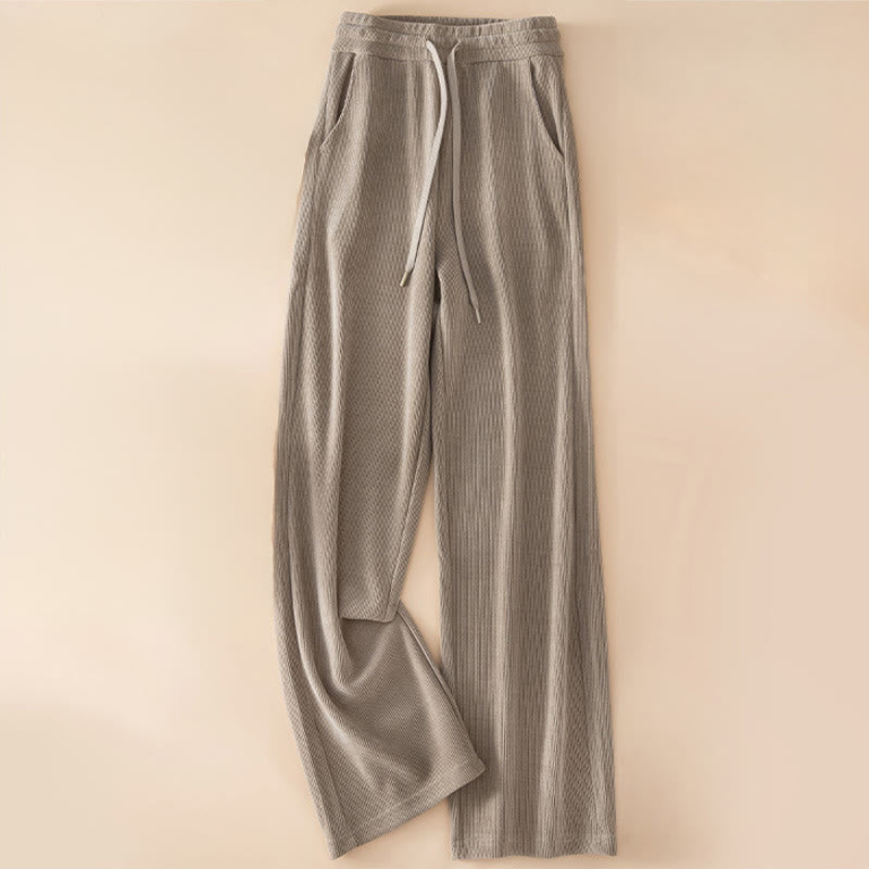 Buddha Stones Women's Fall Pure Color Wide Leg Cotton Pants With Pockets - Tan - US14，UK/AU18，EU46 (4XL) - image 12