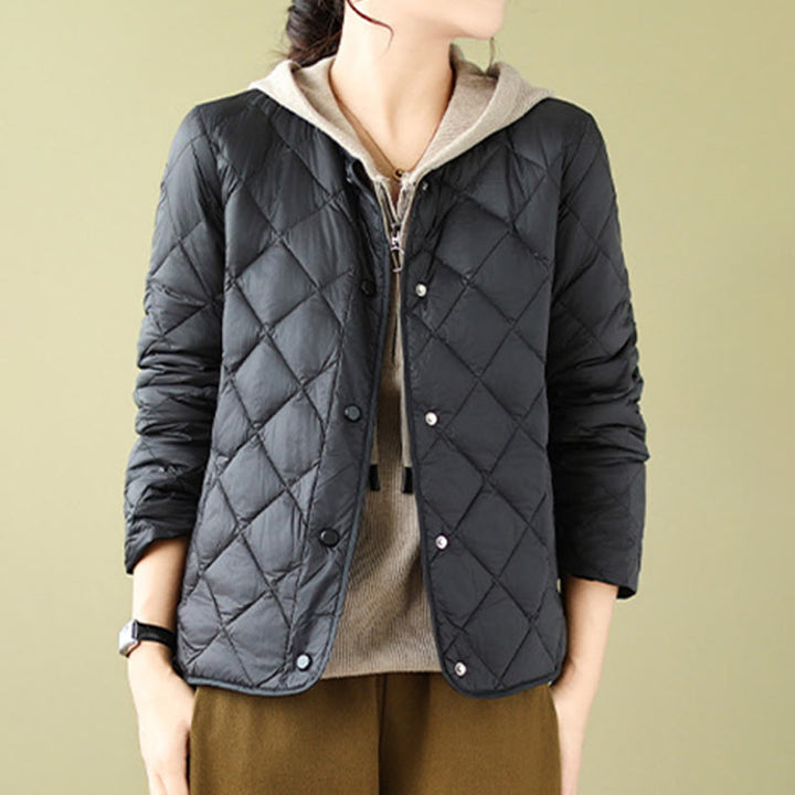 Buddha Stones Women's Fall Long Sleeve Diamond Quilted Design Cotton Thermal Jacket With Pockets - image 15