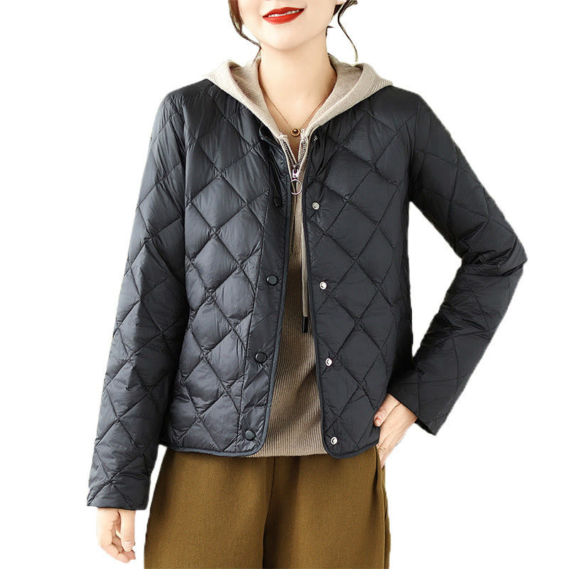 Buddha Stones Women's Fall Long Sleeve Diamond Quilted Design Cotton Thermal Jacket With Pockets - image 19