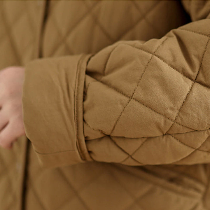 Buddha Stones Women's Buttons Design Cotton Thermal Diamond-quilted Long Sleeve Jacket With Pockets - image 7