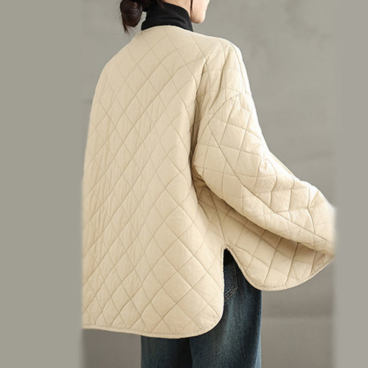 Buddha Stones Women's Buttons Design Cotton Thermal Diamond-quilted Long Sleeve Jacket With Pockets - image 16