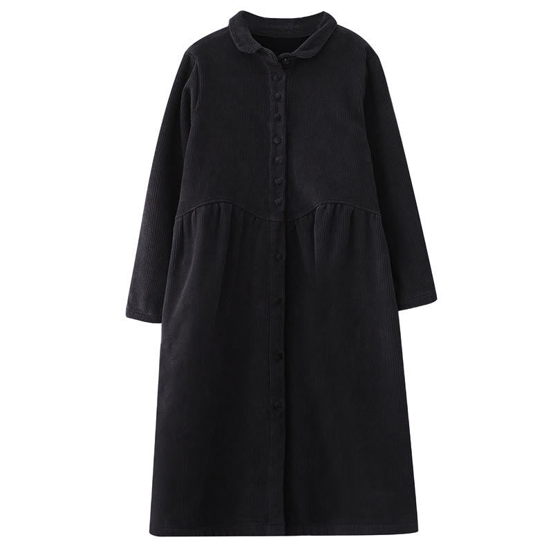 Buddha Stones Plain Buttons Long Sleeve Women's Cotton Corduroy Fleece-Lined Coat With Pockets - image 8