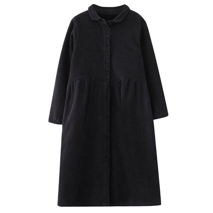 Buddha Stones Plain Buttons Long Sleeve Women's Cotton Corduroy Fleece-Lined Coat With Pockets - image 8