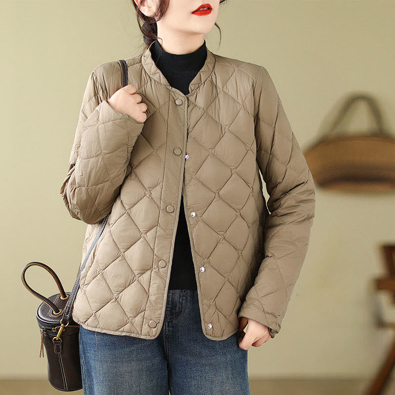 Buddha Stones Women's Fall Long Sleeve Diamond Quilted Design Cotton Thermal Jacket With Pockets - Tan - US8-10，UK/AU12-14，EU40-42 (2XL) - image 0