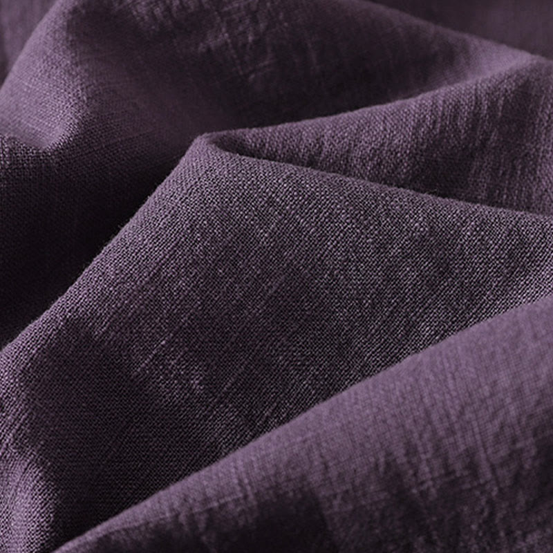 Buddha Stones Vintage Plain Frog Buttons Asymmetrical Design Long Sleeve Cotton Linen Midi Dress - image 11