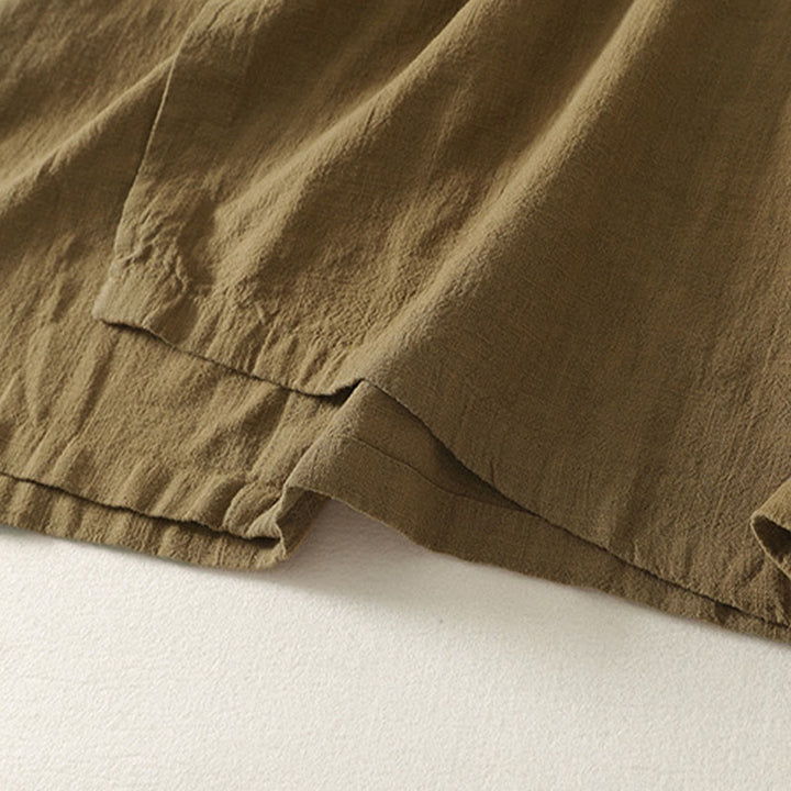 Buddha Stones Vintage Plain Frog Buttons Asymmetrical Design Long Sleeve Cotton Linen Midi Dress - image 5