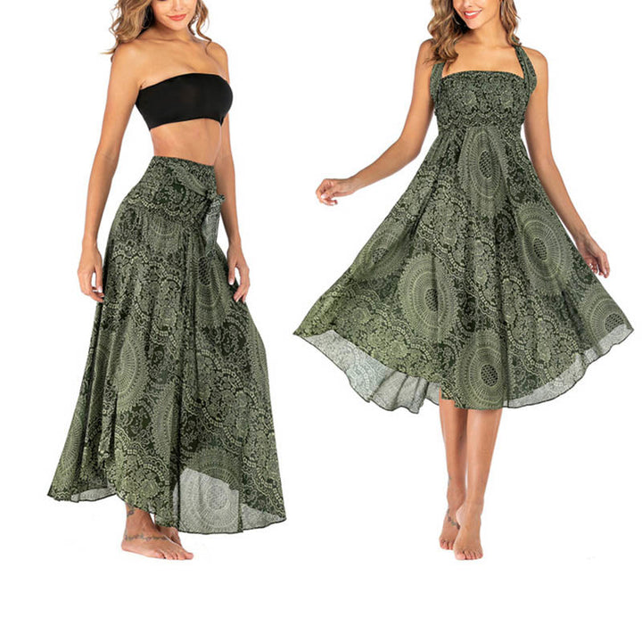 Buddha Stones Two Style Wear Boho Compass Rose Flower Skirt Dress - OliveDrab - US4-12，UK/AU8-16，EU36-44 (F) - image 0