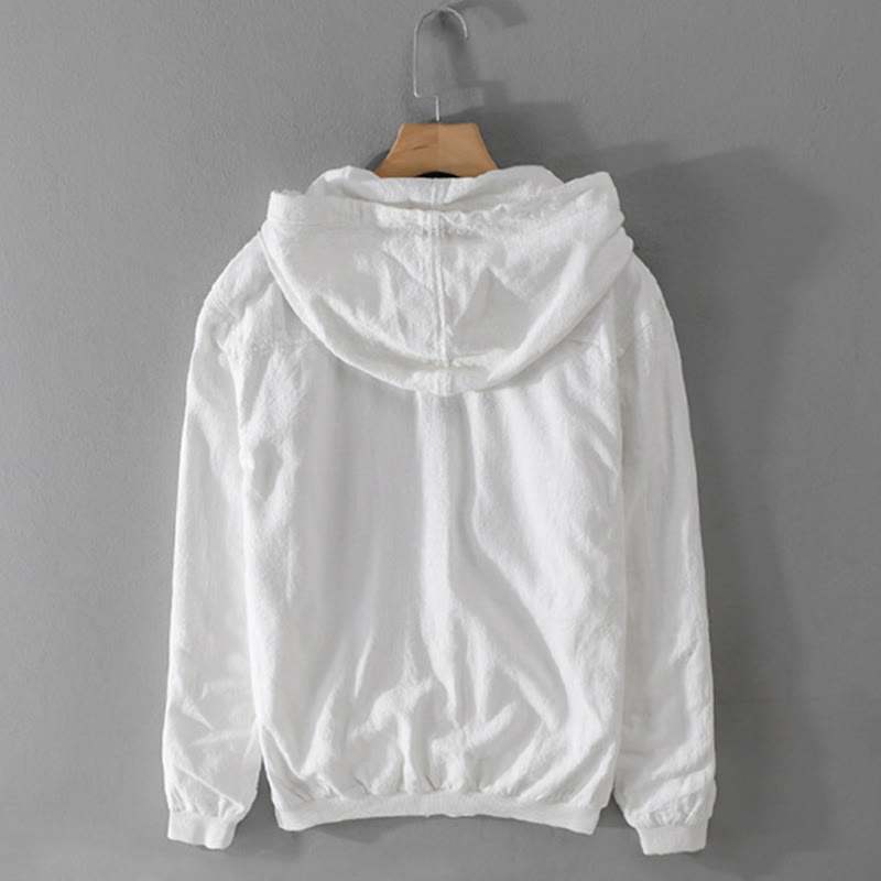 Buddha Stones Ribbed Hem Design Hoodie Long Sleeve Men's Cotton Linen Jacket Shirt With Pockets - image 16