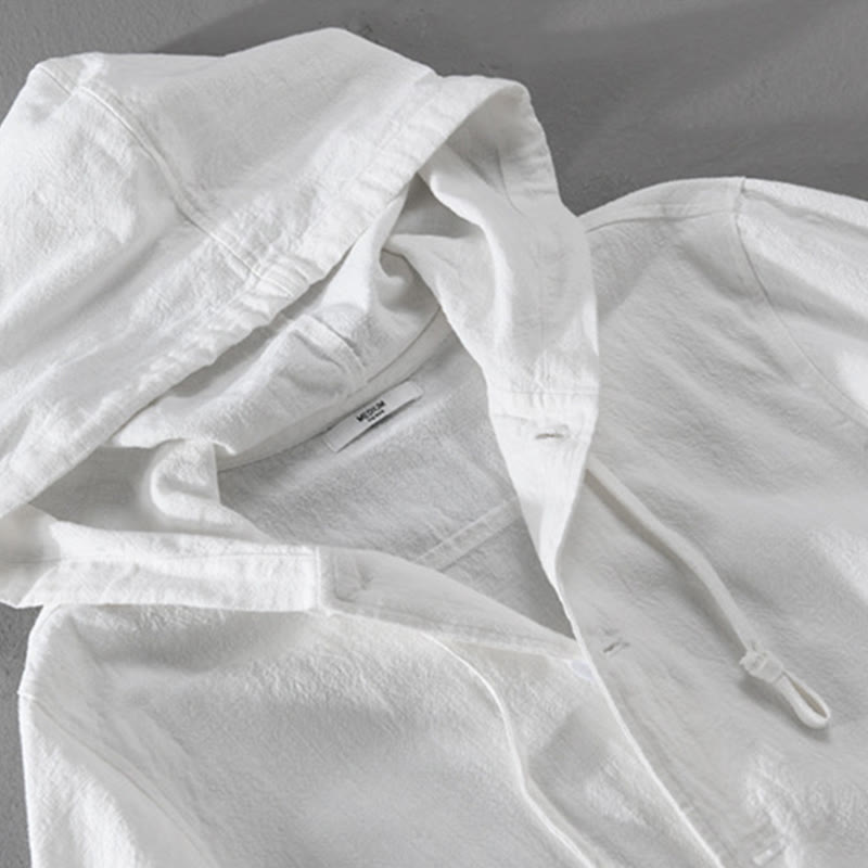 Buddha Stones Ribbed Hem Design Hoodie Long Sleeve Men's Cotton Linen Jacket Shirt With Pockets - image 17