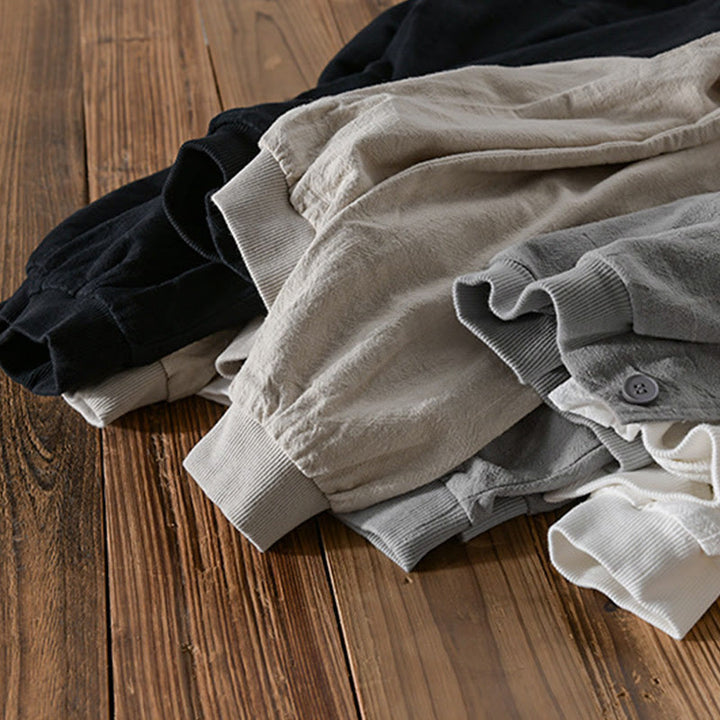 Buddha Stones Ribbed Hem Design Hoodie Long Sleeve Men's Cotton Linen Jacket Shirt With Pockets - image 23