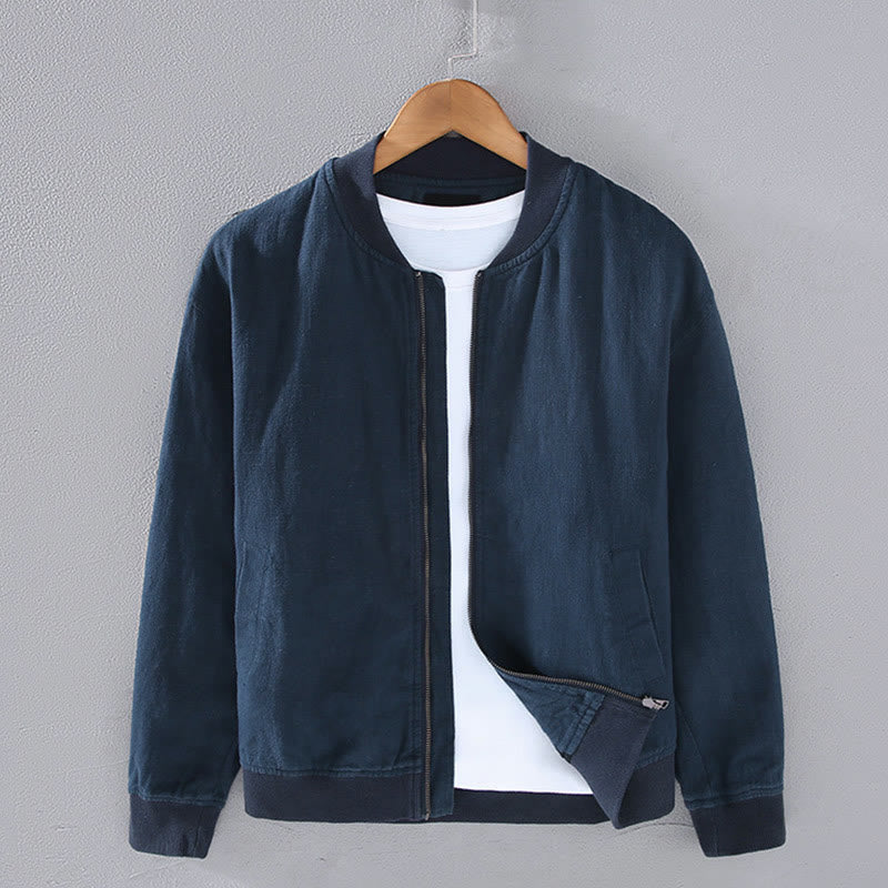 Buddha Stones Winter Zipper Design Stand Collar Men's Cotton Linen Long Sleeve Jacket With Pockets - Navy - US/UK/AU42，EU52 (3XL) - image 1