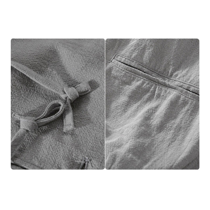 Buddha Stones Ribbed Hem Design Hoodie Long Sleeve Men's Cotton Linen Jacket Shirt With Pockets - image 3