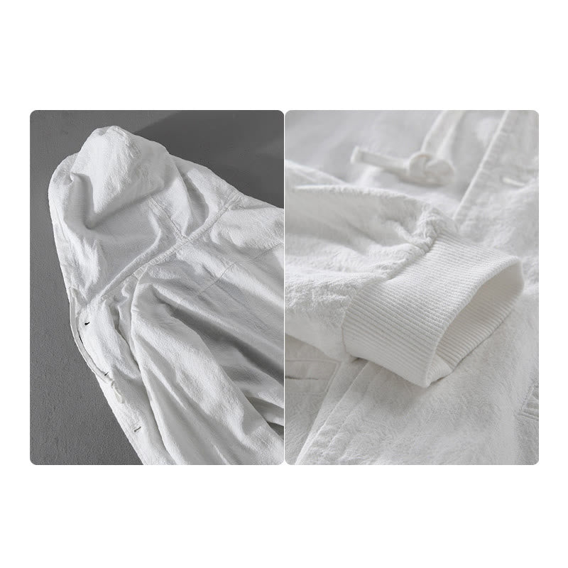 Buddha Stones Ribbed Hem Design Hoodie Long Sleeve Men's Cotton Linen Jacket Shirt With Pockets - image 18