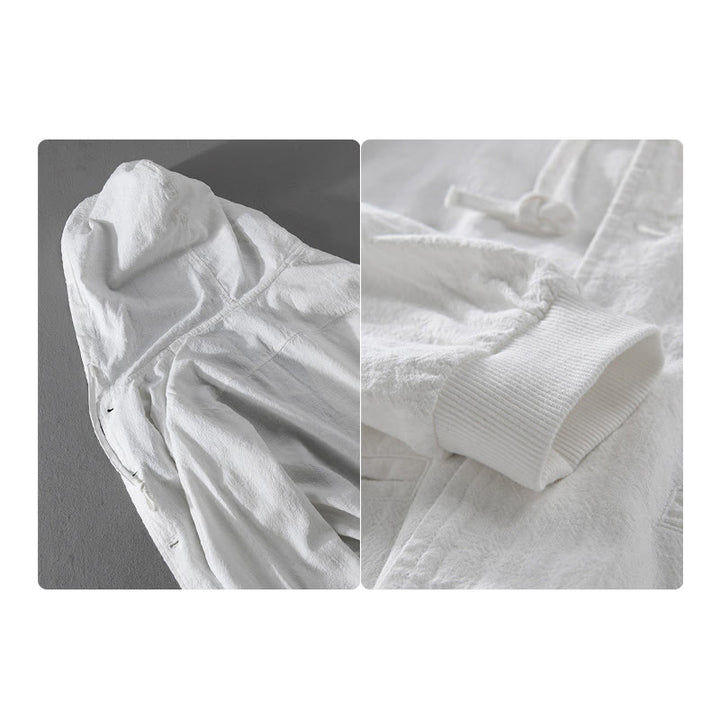 Buddha Stones Ribbed Hem Design Hoodie Long Sleeve Men's Cotton Linen Jacket Shirt With Pockets - image 18