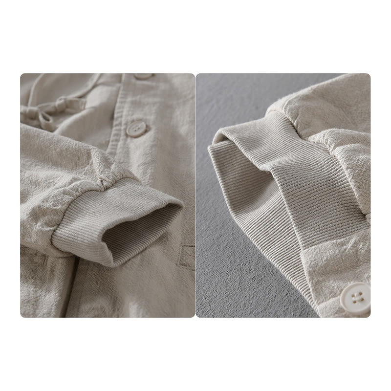 Buddha Stones Ribbed Hem Design Hoodie Long Sleeve Men's Cotton Linen Jacket Shirt With Pockets - image 10