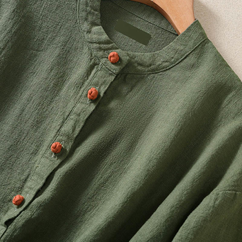 Buddha Stones Casual Buttons Crew Neck Women's Long Sleeve Shirt With Pockets - image 4