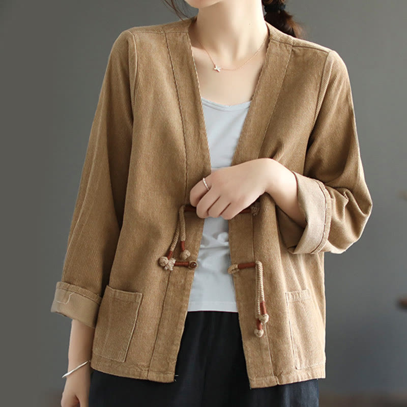 Buddha Stones Women's Cotton Long Sleeve Corduroy Jacket With Pockets - image 1