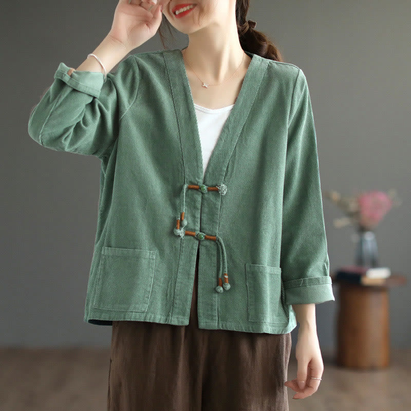 Buddha Stones Women's Cotton Long Sleeve Corduroy Jacket With Pockets - image 10