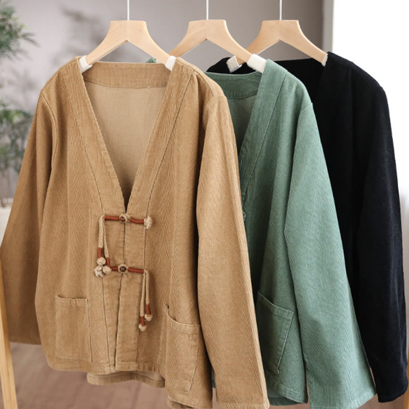 Buddha Stones Women's Cotton Long Sleeve Corduroy Jacket With Pockets - image 17