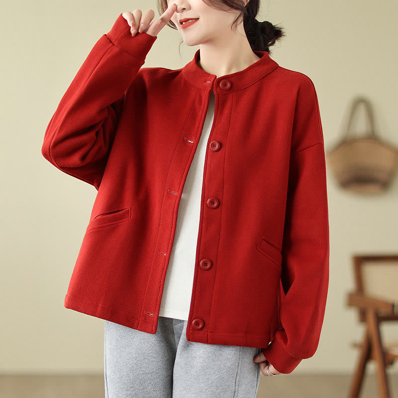 Buddha Stones Solid Color Women's Long Sleeve Jacket With Pockets - image 9