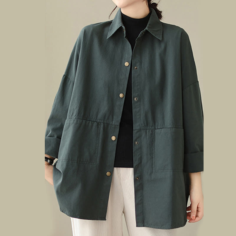 Buddha Stones Casual Solid Color Women's Long Sleeve Jacket With Pockets - image 2