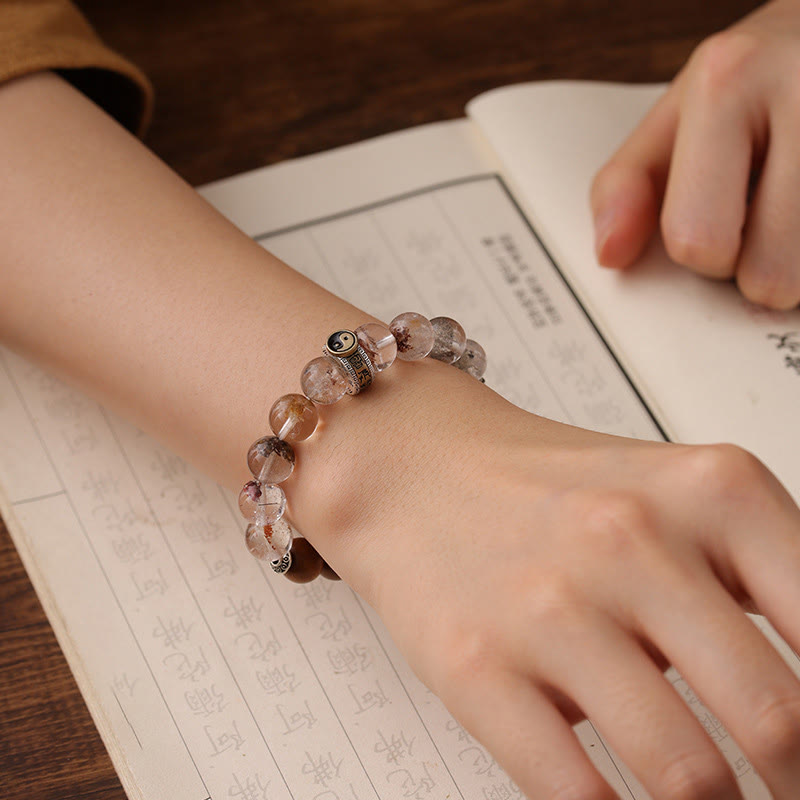 Buddha Stones Lightning Struck Wood Red Phantom Yin Yang Protection Bracelet - image 4