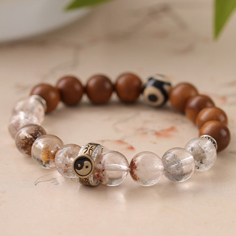 Buddha Stones Lightning Struck Wood Red Phantom Yin Yang Protection Bracelet - image 10