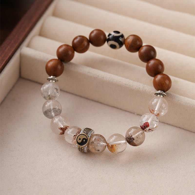 Buddha Stones Lightning Struck Wood Red Phantom Yin Yang Protection Bracelet - image 1