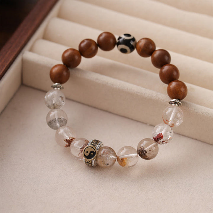 Buddha Stones Lightning Struck Wood Red Phantom Yin Yang Protection Bracelet - image 1