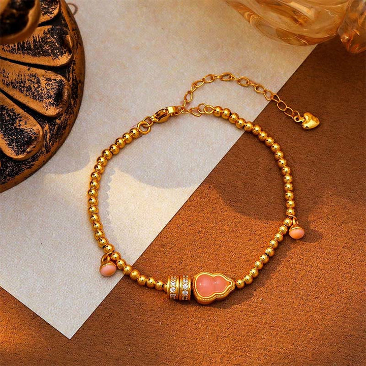 Buddha Stones Copper Brass Plated 24k Gold Beads Gourd Wealth Bracelet - image 4