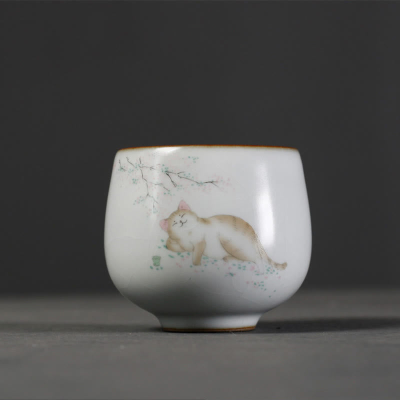 Buddha Stones Cute Cat Branches Teacup Kung Fu Tea Cup With Gift Box - image 4