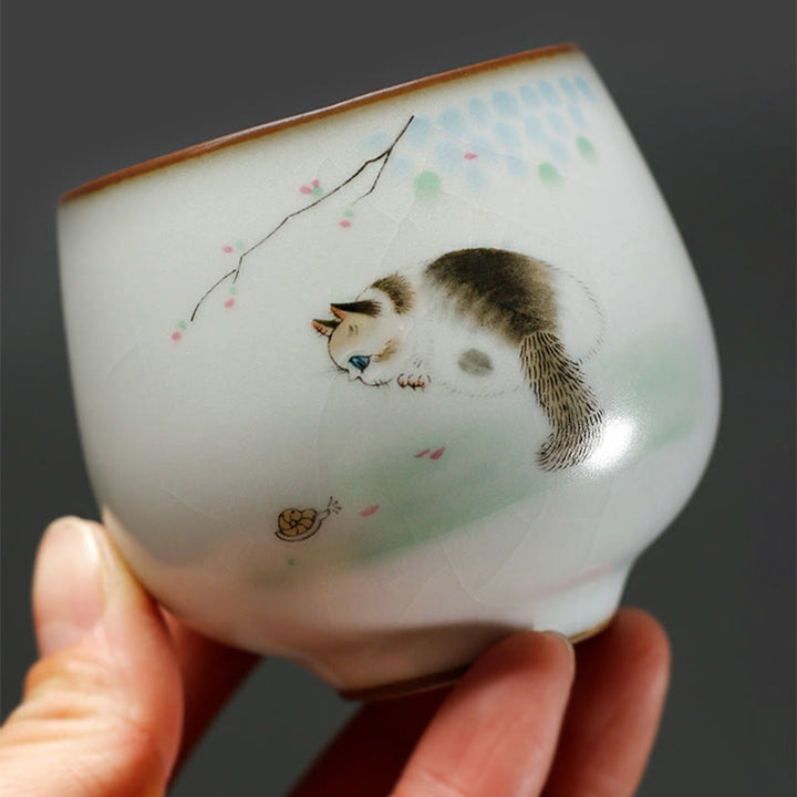 Buddha Stones Cute Cat Branches Teacup Kung Fu Tea Cup With Gift Box - image 6