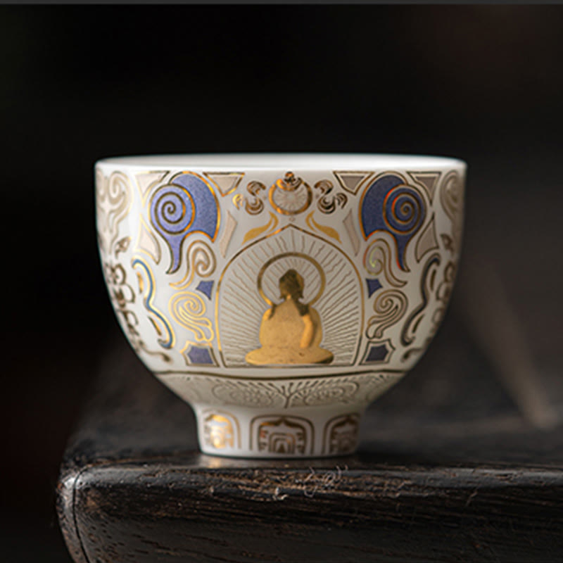 Buddha Stones White Thangka Buddha Auspicious Clouds Teacup Kung Fu Tea Cup - image 1